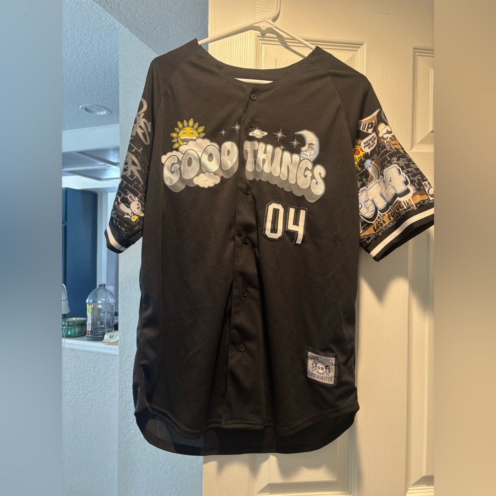 GTL4 Baseball Jersey Men's L Black Comic Graphic Signature Mesh